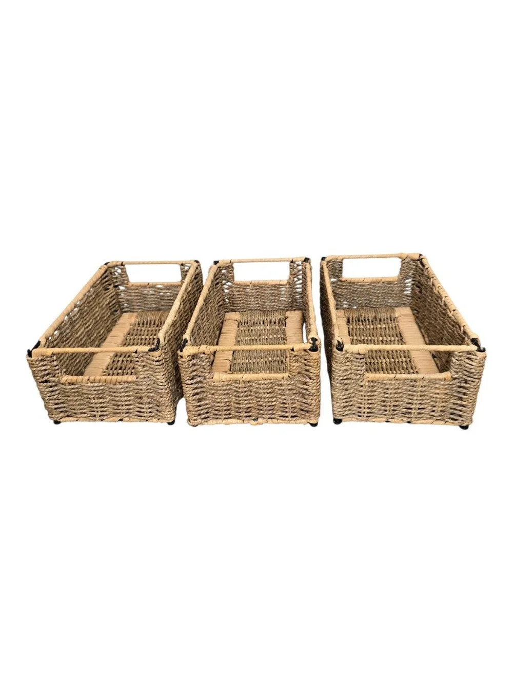 Natural Small Woven Seagrass Storage Baskets With Handles - Set of 3